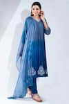 Asha Gautam_Blue Chanderi Silk Embroidery V Neck Kurta Set  _Online_at_Aza_Fashions