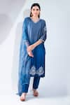 Buy_Asha Gautam_Blue Chanderi Silk Embroidery V Neck Kurta Set  _Online_at_Aza_Fashions