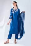 Buy_Asha Gautam_Blue Chanderi Silk Embellished Round Kurta Set  _at_Aza_Fashions