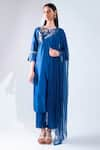 Asha Gautam_Blue Chanderi Silk Embellished Round Kurta Set  _Online_at_Aza_Fashions