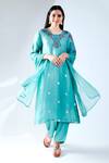 Buy_Asha Gautam_Blue Organza Embroidery Round Kurta Set  _at_Aza_Fashions