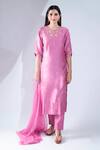 Buy_Asha Gautam_Pink Chanderi Silk Embroidery Round Kurta Set  _at_Aza_Fashions