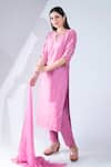 Buy_Asha Gautam_Pink Chanderi Silk Embroidery Round Kurta Set  _Online_at_Aza_Fashions