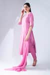 Shop_Asha Gautam_Pink Chanderi Silk Embroidery Round Kurta Set  _Online_at_Aza_Fashions