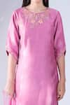 Asha Gautam_Pink Chanderi Silk Embroidery Round Kurta Set  _at_Aza_Fashions