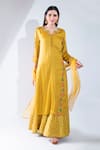 Buy_Asha Gautam_Yellow Modal Satin Embroidery Round Kurta Set  _at_Aza_Fashions