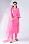 Buy_Asha Gautam_Pink Chanderi Silk Embroidery Mandarin Collar Kurta Set  _at_Aza_Fashions