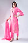 Shop_Asha Gautam_Pink Chanderi Silk Embroidery Mandarin Collar Kurta Set  _Online_at_Aza_Fashions