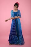 Buy_k-anshika_Blue Georgette Embroidery Crop Top Round Jacket Open Leheriya And Skirt Set _at_Aza_Fashions