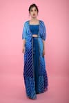 Buy_k-anshika_Blue Georgette Embroidery Crop Top Round Jacket Open Leheriya And Skirt Set _Online_at_Aza_Fashions