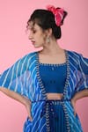 Shop_k-anshika_Blue Georgette Embroidery Crop Top Round Jacket Open Leheriya And Skirt Set _Online_at_Aza_Fashions