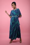 k-anshika_Blue Georgette Embroidery Round Leheriya Print Cowl Draped Tunic _Online_at_Aza_Fashions