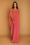 Buy_k-anshika_Pink Georgette Embroidery V Neck Leheriya Print Kaftan _at_Aza_Fashions