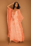 Buy_k-anshika_Orange Georgette Embroidery V Neck Leheriya Print Kaftan _at_Aza_Fashions