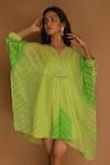 Buy_K-Anshika_Green Georgette V Neck Printed Asymmetric Dress _at_Aza_Fashions