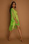 K-Anshika_Green Georgette V Neck Printed Asymmetric Dress _Online_at_Aza_Fashions