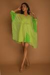Buy_K-Anshika_Green Georgette V Neck Printed Asymmetric Dress _Online_at_Aza_Fashions