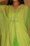 Shop_K-Anshika_Green Georgette V Neck Printed Asymmetric Dress _Online_at_Aza_Fashions