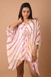 Buy_K-Anshika_White Georgette V Neck Printed Asymmetric Dress _at_Aza_Fashions