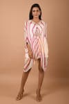 K-Anshika_White Georgette V Neck Printed Asymmetric Dress _Online_at_Aza_Fashions