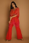 Buy_K-Anshika_Red Georgette V Neck Printed Kaftan And Pant Set _at_Aza_Fashions