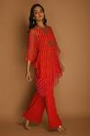 K-Anshika_Red Georgette V Neck Printed Kaftan And Pant Set _Online_at_Aza_Fashions