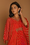 Buy_K-Anshika_Red Georgette V Neck Printed Kaftan And Pant Set _Online_at_Aza_Fashions