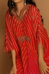 K-Anshika_Red Georgette V Neck Printed Kaftan And Pant Set _at_Aza_Fashions