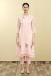 Desert Shine by Sulochana Jangir_Pink Handloom Tissue Embroidery Round Kurta Set  _Online_at_Aza_Fashions