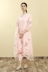 Buy_Desert Shine by Sulochana Jangir_Pink Handloom Tissue Embroidery Round Kurta Set  _at_Aza_Fashions