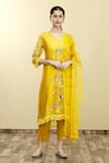 Buy_Desert Shine by Sulochana Jangir_Yellow Handloom Tissue Embroidery V Neck Kurta Set  _at_Aza_Fashions