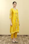 Desert Shine by Sulochana Jangir_Yellow Handloom Tissue Embroidery V Neck Kurta Set  _Online_at_Aza_Fashions