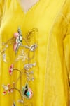 Desert Shine by Sulochana Jangir_Yellow Handloom Tissue Embroidery V Neck Kurta Set  _at_Aza_Fashions