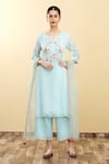 Buy_Desert Shine by Sulochana Jangir_Blue Handloom Chanderi Embroidery Round Kurta Set  _at_Aza_Fashions