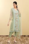 Buy_Desert Shine by Sulochana Jangir_Green Handloom Tissue Embroidery V Neck Kurta Set  _at_Aza_Fashions