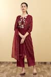 Buy_Desert Shine by Sulochana Jangir_Maroon Handloom Chanderi Embroidery Round Kurta Set  _at_Aza_Fashions