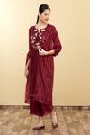 Buy_Desert Shine by Sulochana Jangir_Maroon Handloom Chanderi Embroidery Round Kurta Set  _Online_at_Aza_Fashions