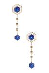 Shop Esme By Aashna Dalmia Blue Crystals, Stones Detachable Hexagon Danglers at Aza Fashions Shop_Esme By Aashna Dalmia_Blue Crystals, Stones Detachable Hexagon Danglers _at_Aza_Fashions