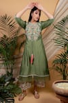 Buy_Priya Chaudhary_Green Chanderi Silk Embroidery Kurta And Palazzo Set For Kids_at_Aza_Fashions