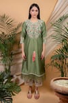 Priya Chaudhary_Green Chanderi Silk Embroidery Kurta And Palazzo Set For Kids_Online_at_Aza_Fashions