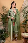 Buy_Priya Chaudhary_Green Organza Dupatta _at_Aza_Fashions