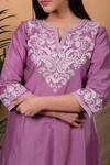 Shop_Priya Chaudhary_Purple Chanderi Silk Embroidery Kurta Set For Kids_Online_at_Aza_Fashions