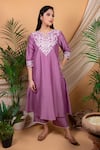 Buy_Priya Chaudhary_Purple Chanderi Silk Embroidery Kurta And Palazzo Set For Kids_at_Aza_Fashions