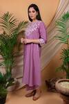 Priya Chaudhary_Purple Chanderi Silk Embroidery Kurta And Palazzo Set For Kids_Online_at_Aza_Fashions