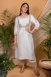 Buy_Priya Chaudhary_White Chanderi Silk Embroidery Round Kurta And Palazzo Set _at_Aza_Fashions