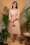 Buy_Priya Chaudhary_Peach Chanderi Silk Embroidery Kurta And Palazzo Set For Kids_at_Aza_Fashions