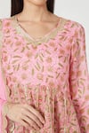Yuvraani Jaipur Pink Crepe, Muslin, Shantoon, Chinon Chiffon V Neck Embroidered Kurta Set Online at Aza Fashions Yuvraani Jaipur_Pink Crepe, Muslin, Shantoon, Chinon Chiffon V Neck Embroidered Kurta Set _Online_at_Aza_Fashions