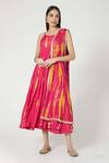 Buy_Yuvraani Jaipur_Pink Silk, Chiffon, Shantoon Round Shibori Print Anarkali With Dupatta _at_Aza_Fashions