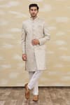 Buy_Aryavir Malhotra_Gold Brocade Churidar Silk Sherwani Set _at_Aza_Fashions