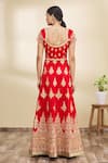 Shop_Naintara Bajaj_Red Silk Embroidery Scoop Neck Bridal Lehenga Set_at_Aza_Fashions